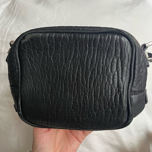 Black Faux Pebbled Leather Crossbody Bag with Chain Strap - Picture 3 of 16